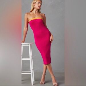 VICI fitted ribbed sweater midi dress NEW XS strapless, magenta pink sleek
